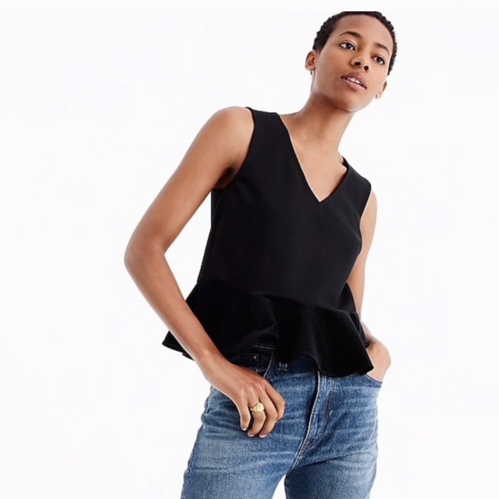 J Crew black velvet peplum top size XS